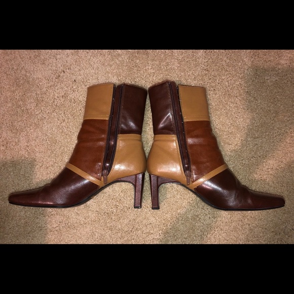 ‘70s Mod Color-Block Square-Toe Leather Boot Heels - Picture 7 of 15